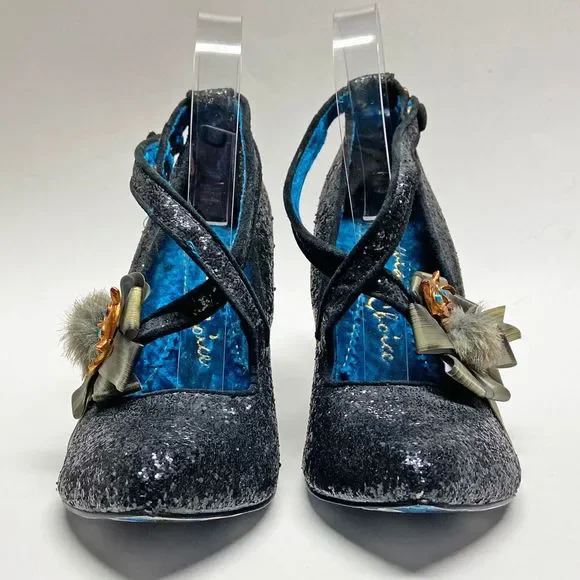 Irregular Choice Sparkle Heels in Black and Silver - Picture 2 of 10